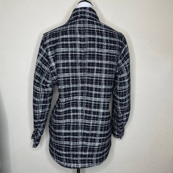 H&M Women's Black Check Thick Tweed Jacquard Shirt Jacket Accent Buttons Size XS - Picture 4 of 13